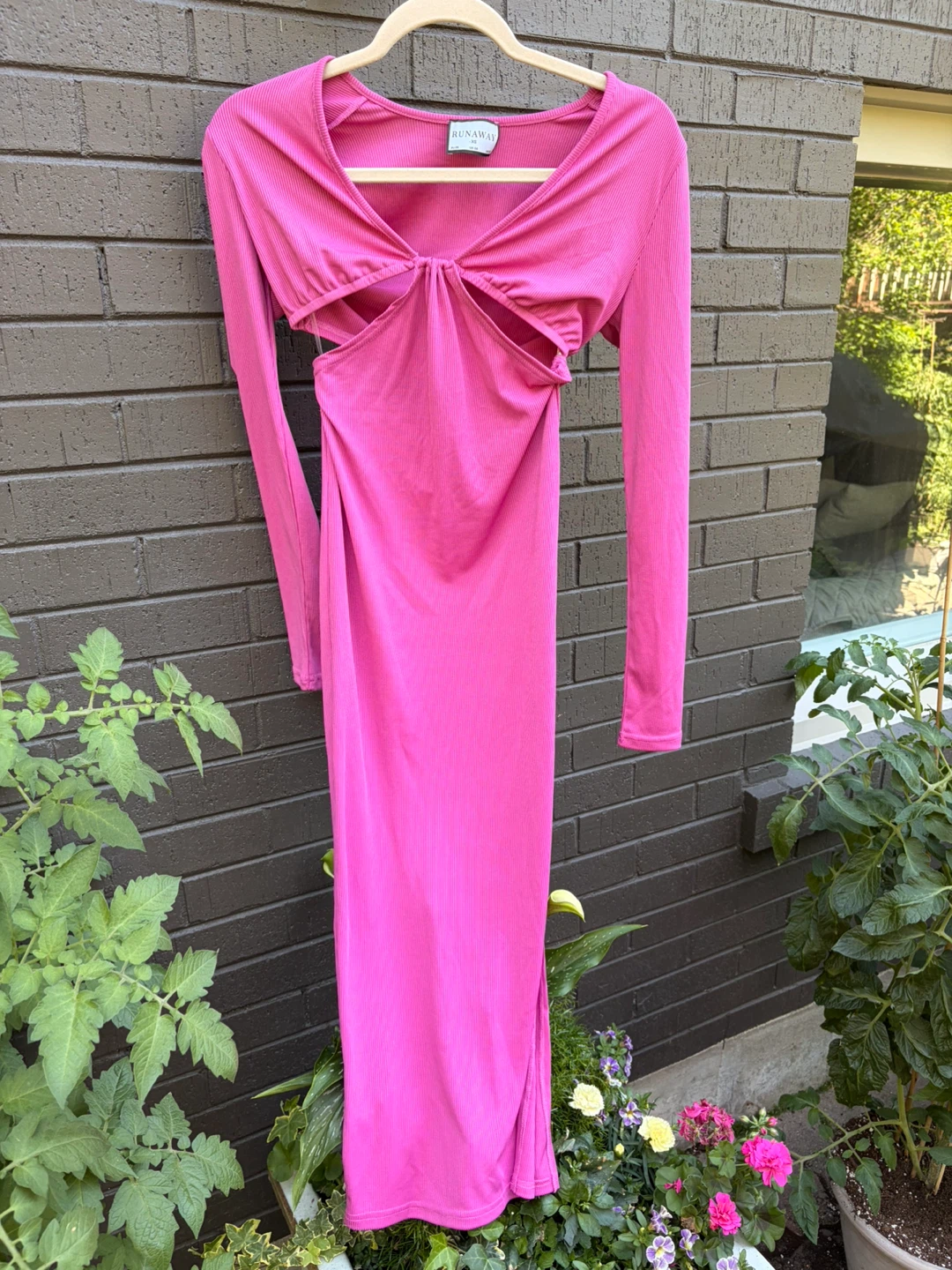 RUNAWAY Pink Long Sleeve Cutout Maxi Dress
