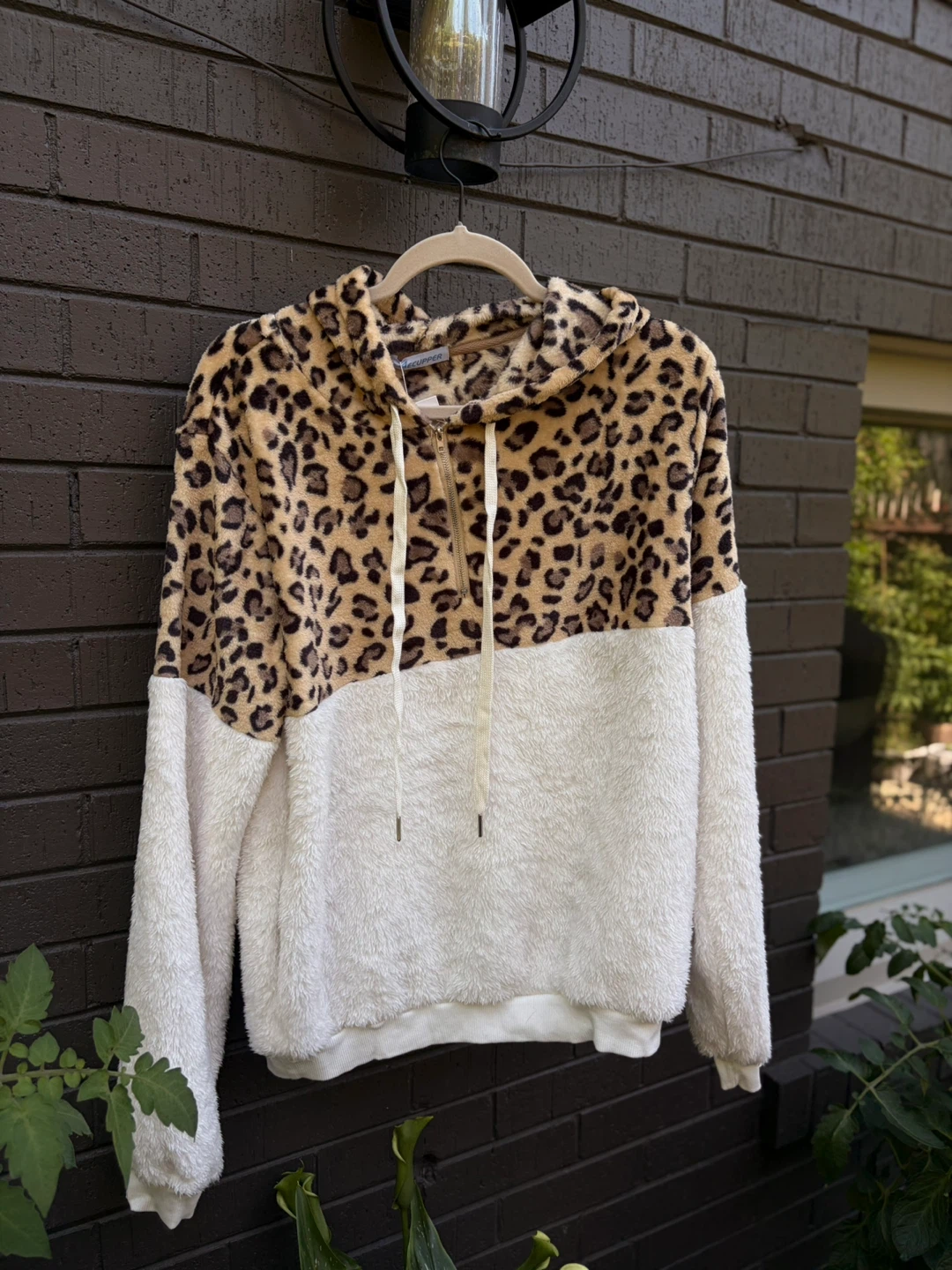 Fuzzy Leopard Print Half-Zip Hoodie - photo 3