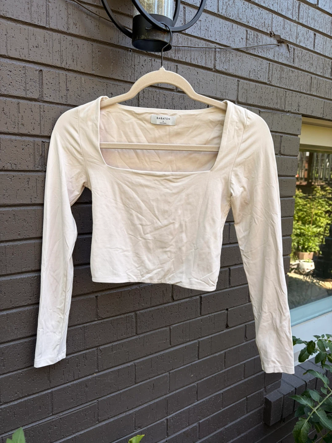 Babaton Beige Square Neck Long Sleeve Top Size S