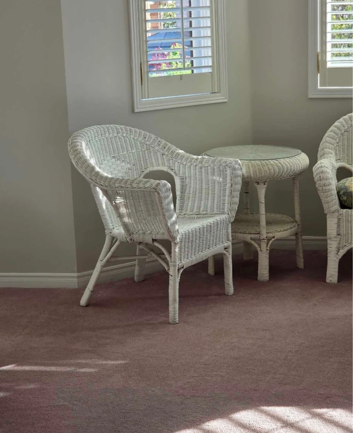 White Wicker Loveseat with Cushions - photo 3