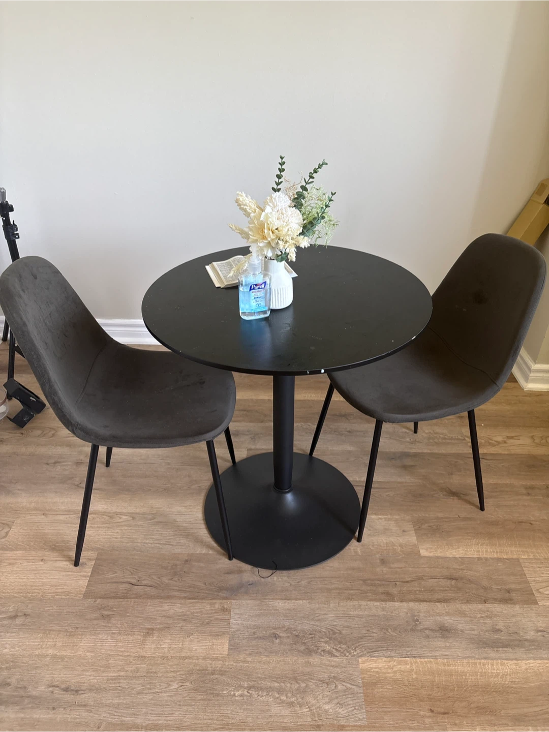 Black Round Dining Table with 2 Chairs
