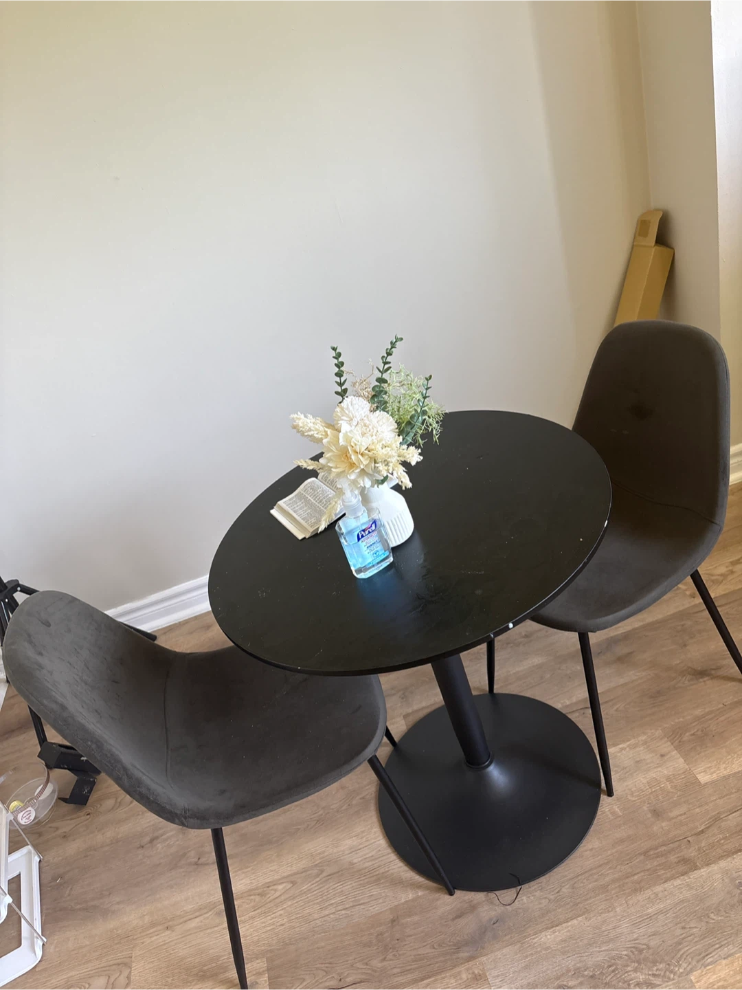 Black Round Dining Table with 2 Chairs - photo 2