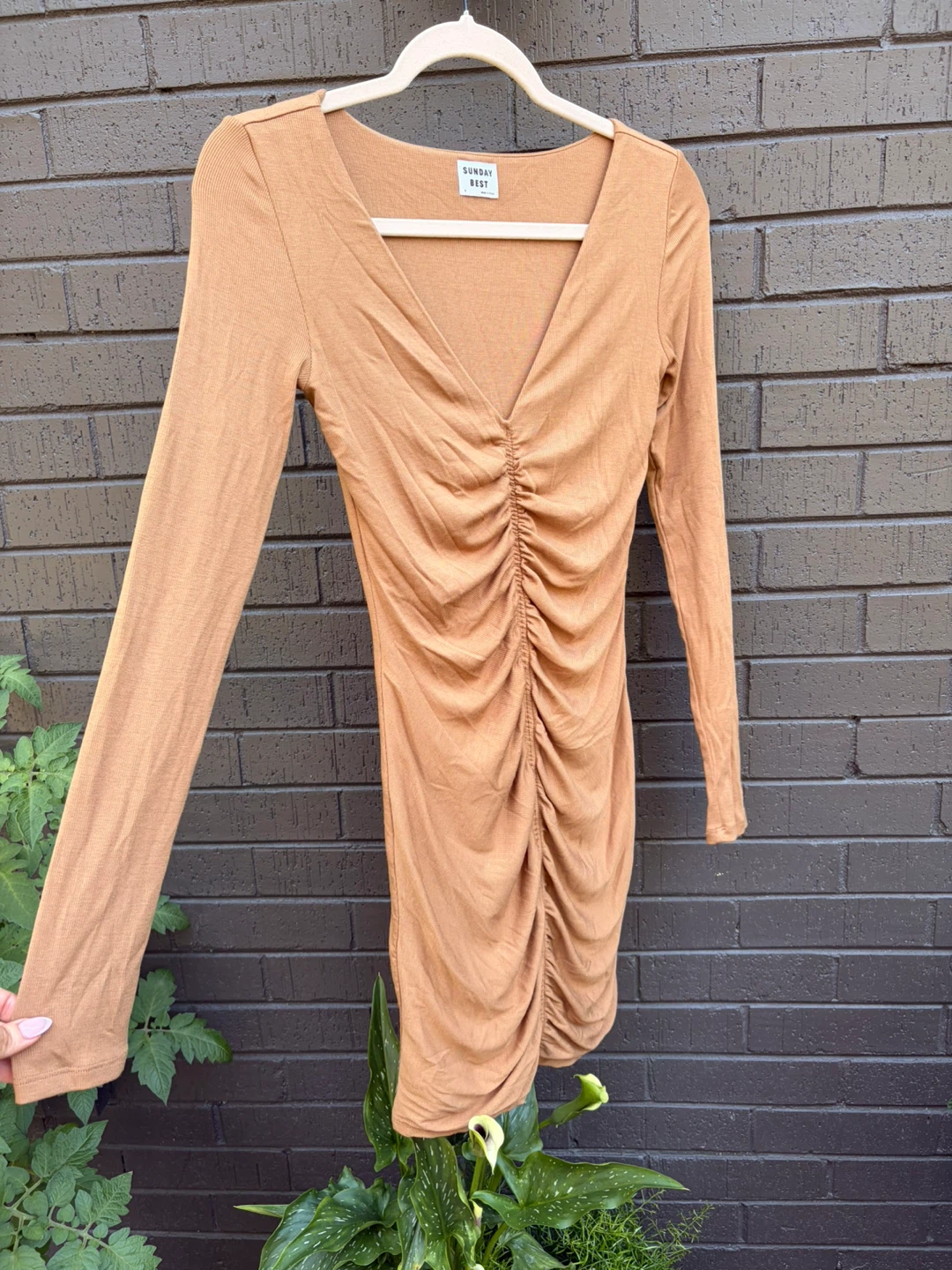 Sunday Best Ruched Long Sleeve Dress - Camel