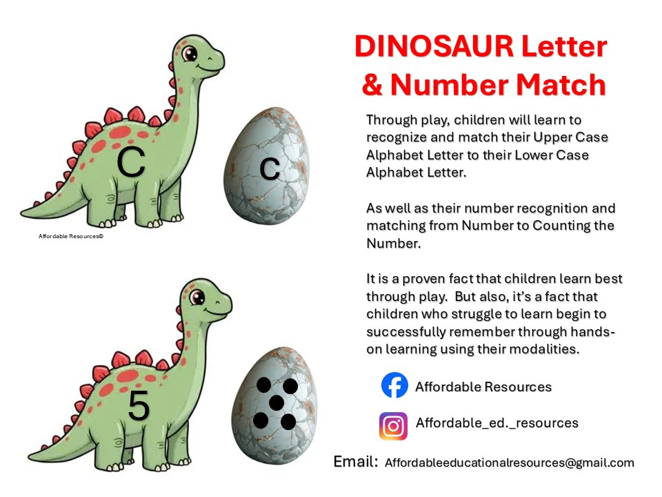 DINOSAUR  Alphabet and Numbers Match Game