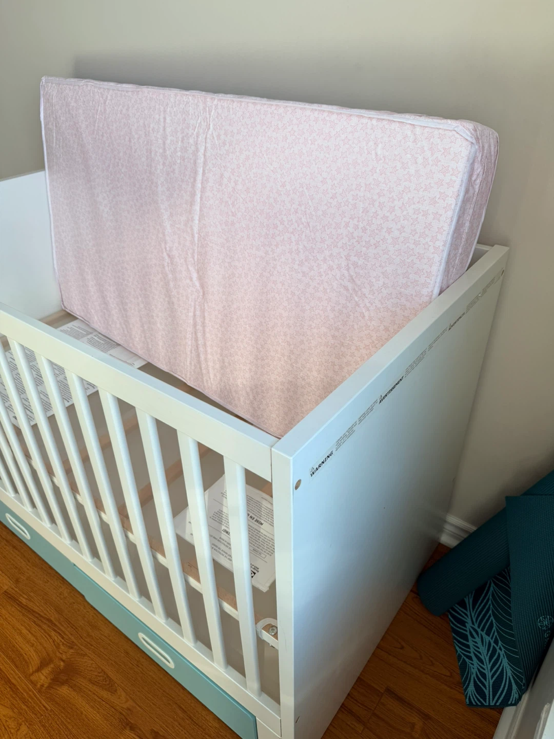 White Baby Crib with Pink Mattress and Storage Drawers - photo 5