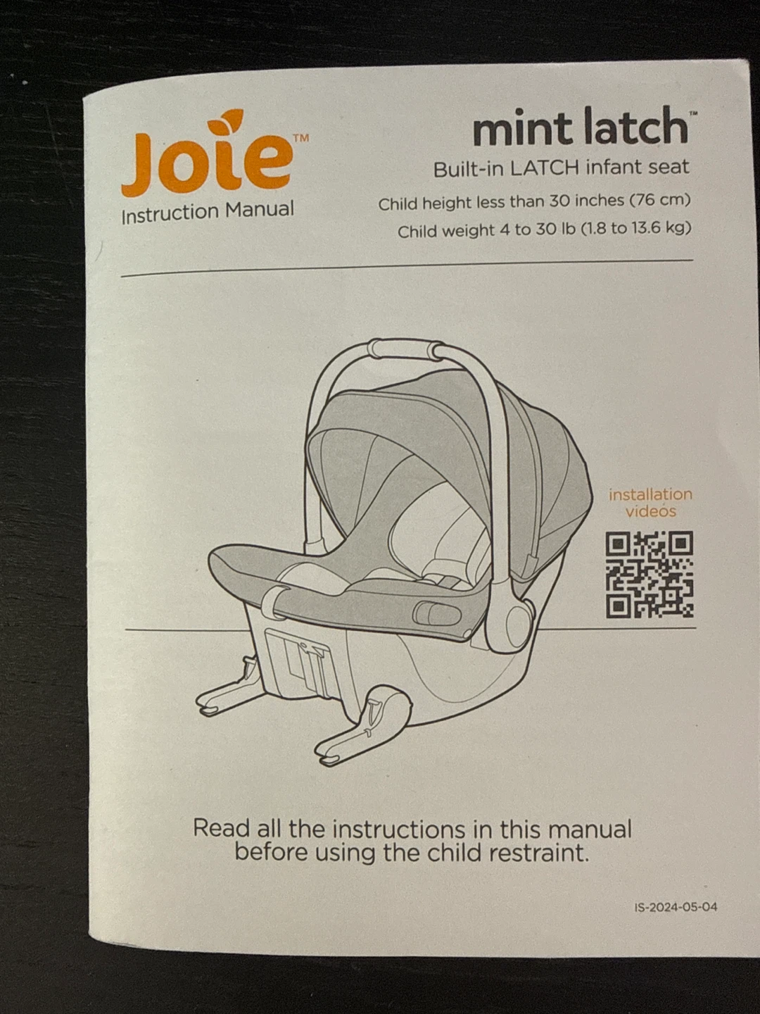 Joie mint latch Built-in LATCH infant seat