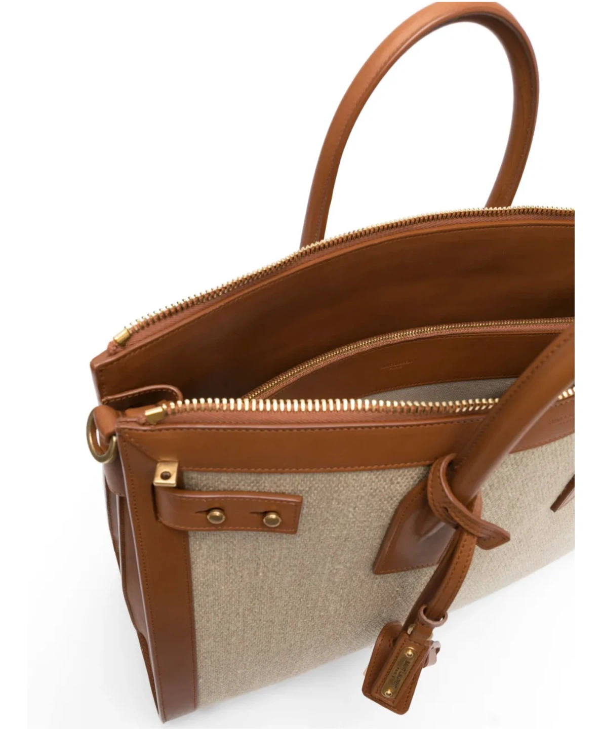 Saint Laurent Sac De Jour Tote Bag - Brown Leather & Canvas - photo 3
