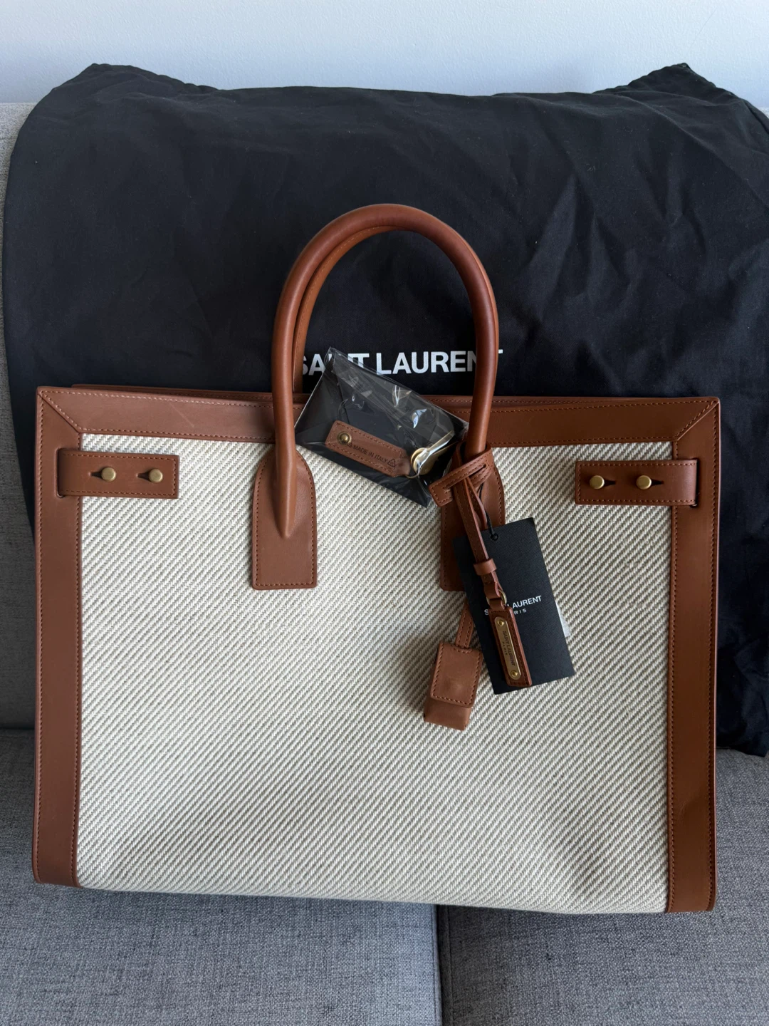 Saint Laurent Sac De Jour Tote Bag - Brown Leather & Canvas - photo 4