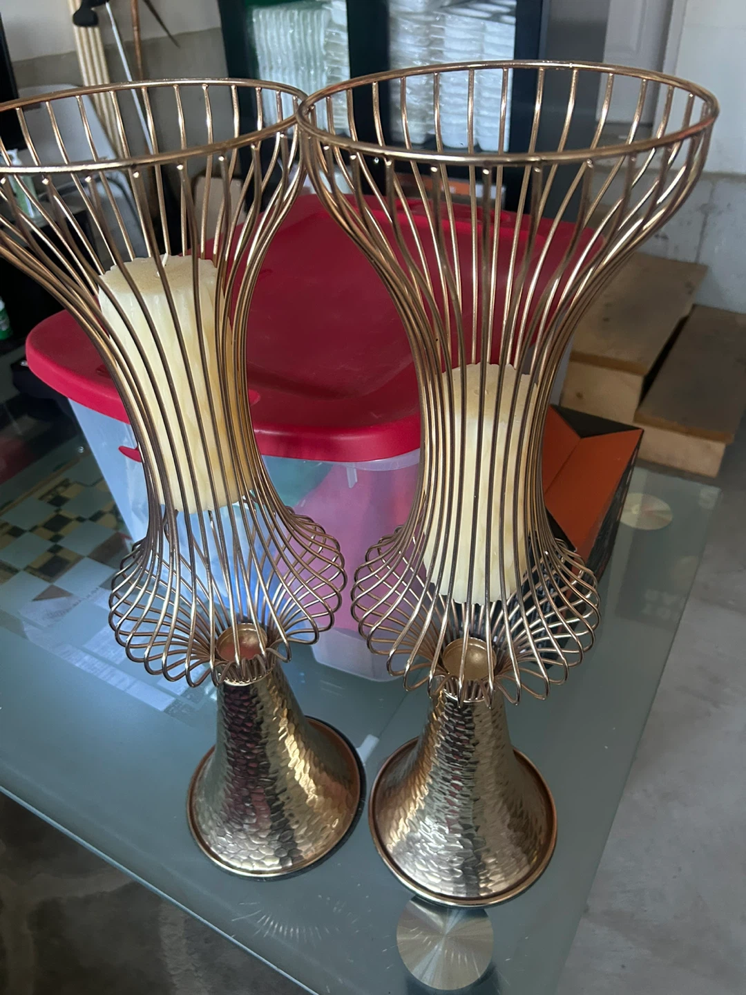 Gold Metal Wire Candlesticks - Set of 2
