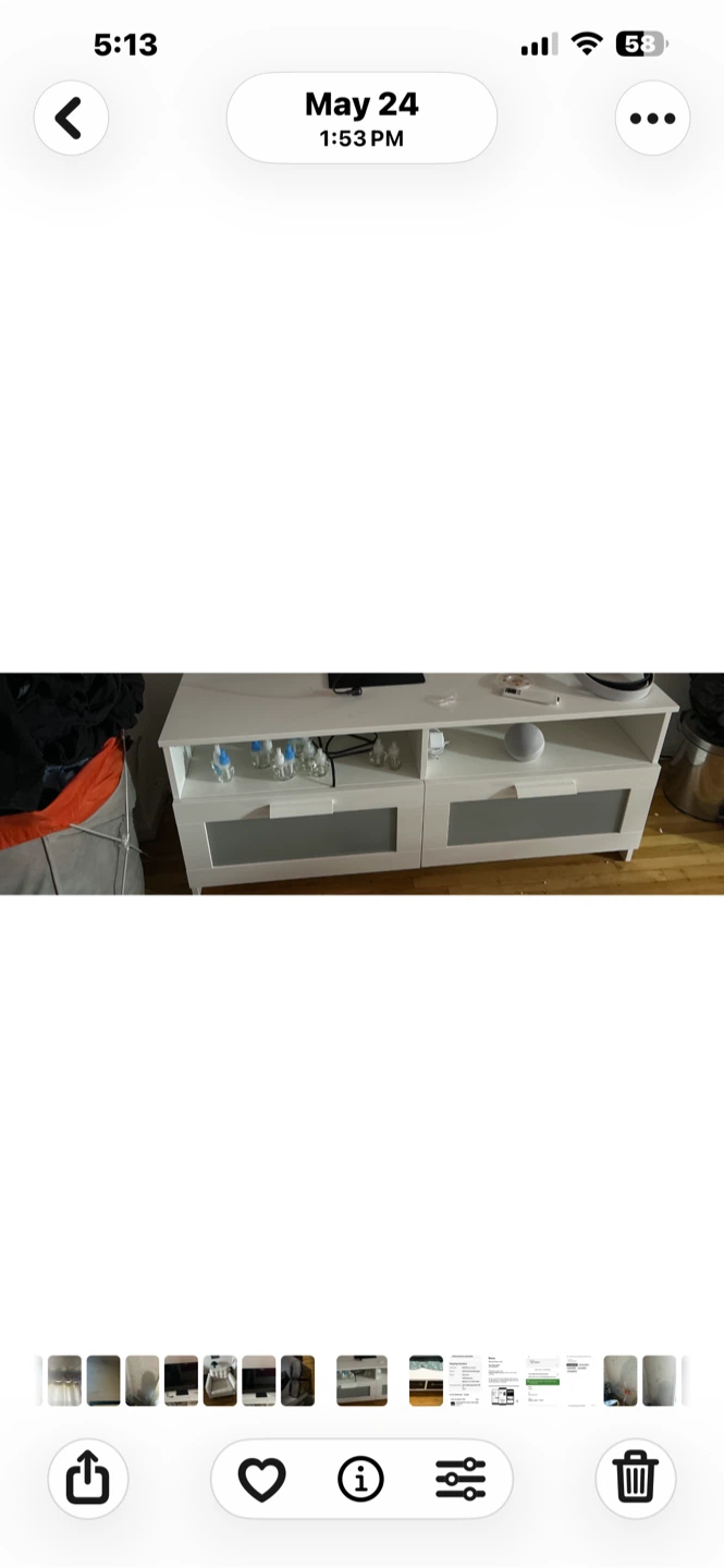 White TV Stand with two glass front draws.  White