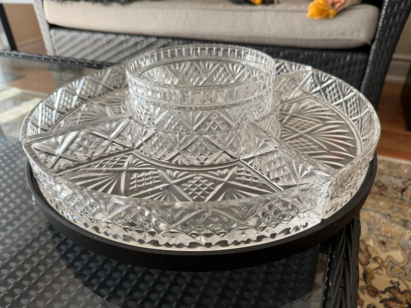 Clear Glass Serving Platter with Center Bowl