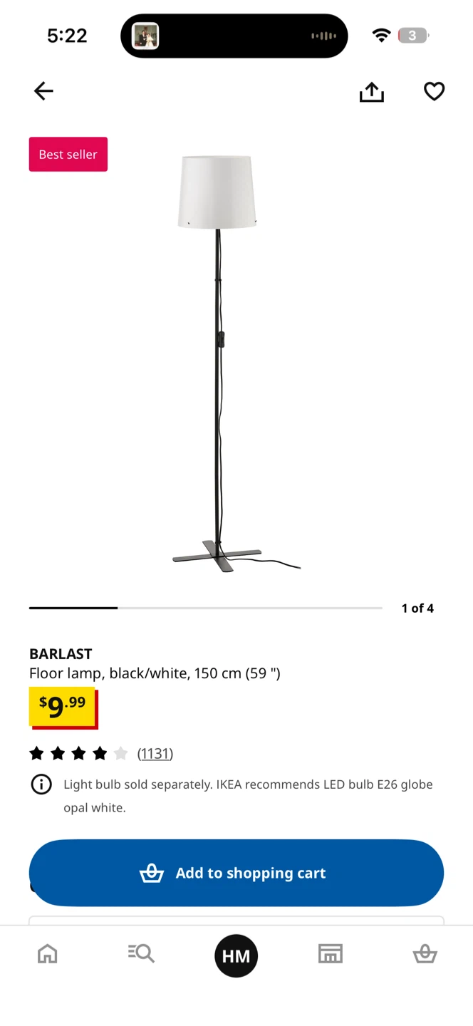 IKEA BARLAST Floor Lamp - Black/White - photo 2