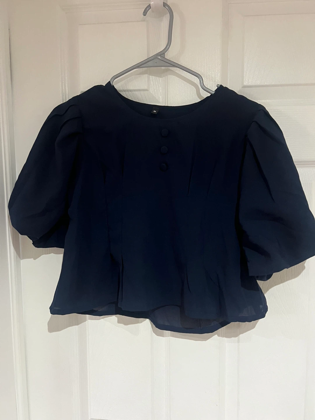 Navy Blue Puff Sleeve Blouse - Size XS