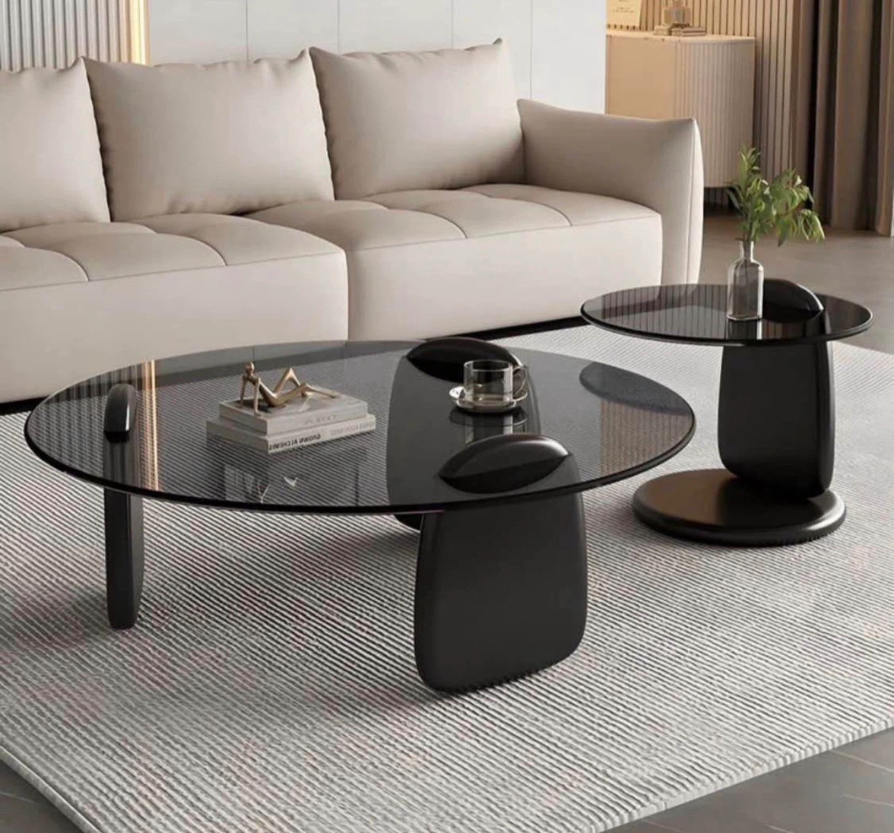 Modern Round Glass Coffee Table Set