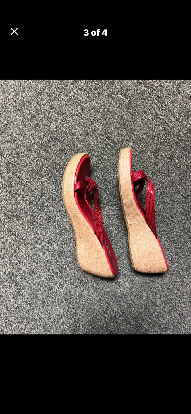 Red NYC Wedge Sandals Size 8
