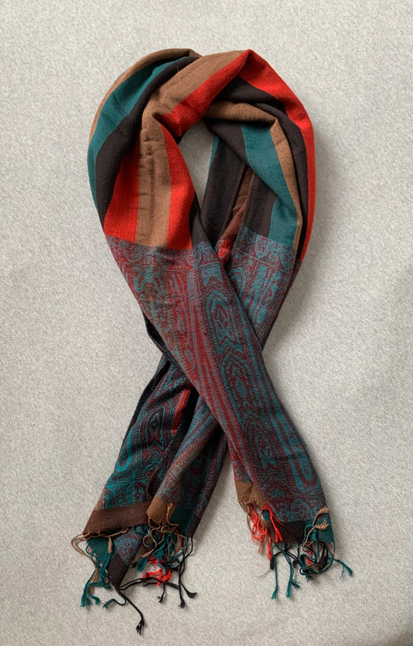 Striped + Paisley Scarf / Shawl 28” X 70”