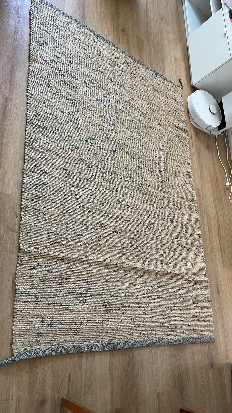 Woven Jute Area Rug with Blue Accents