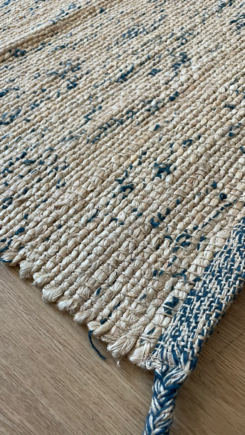 Woven Jute Area Rug with Blue Accents - photo 2