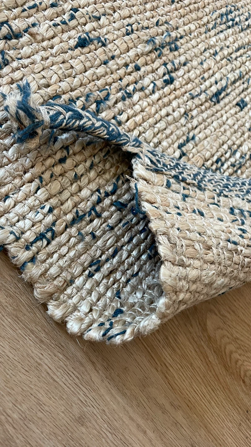 Woven Jute Area Rug with Blue Accents - photo 3