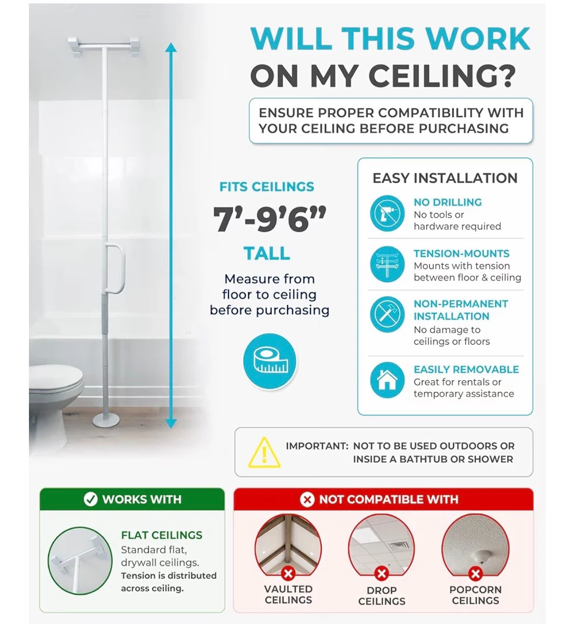 Adjustable floor to ceiling safety grab bar - photo 2