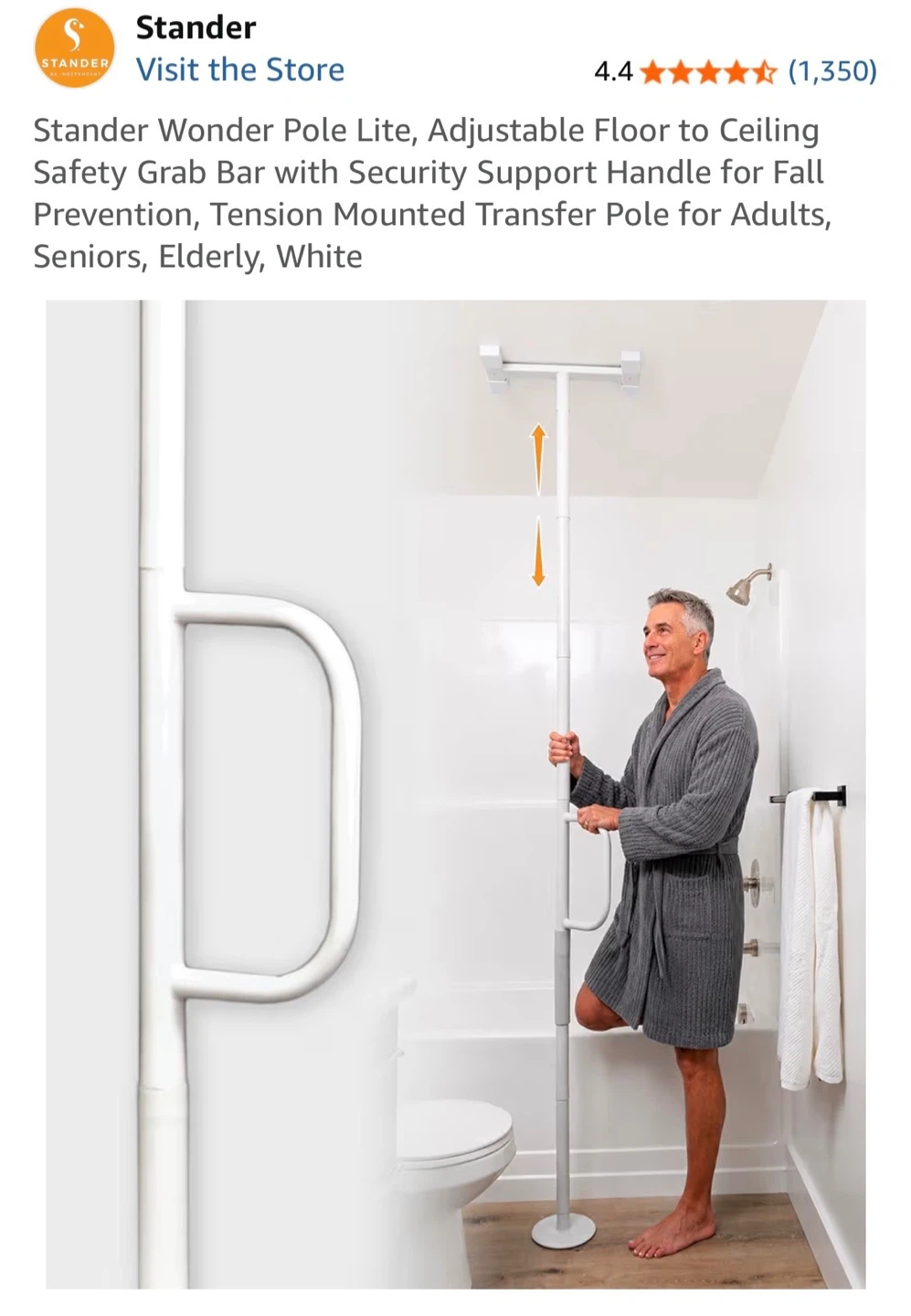 Adjustable floor to ceiling safety grab bar - photo 3