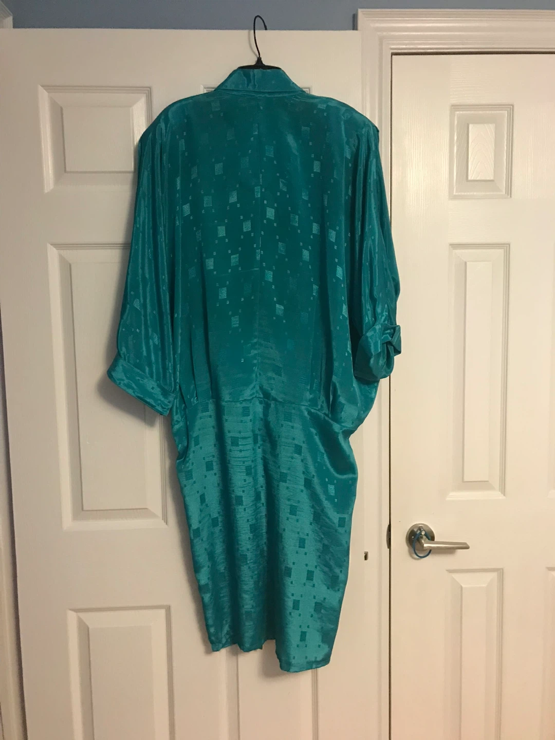 Teal Satin Button-Up Dress - photo 2