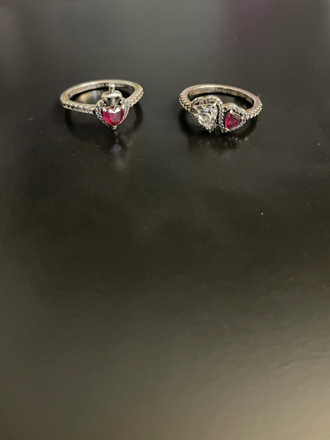 Pandora Halo Hearts ring and Disney Villains Evil Queen rings