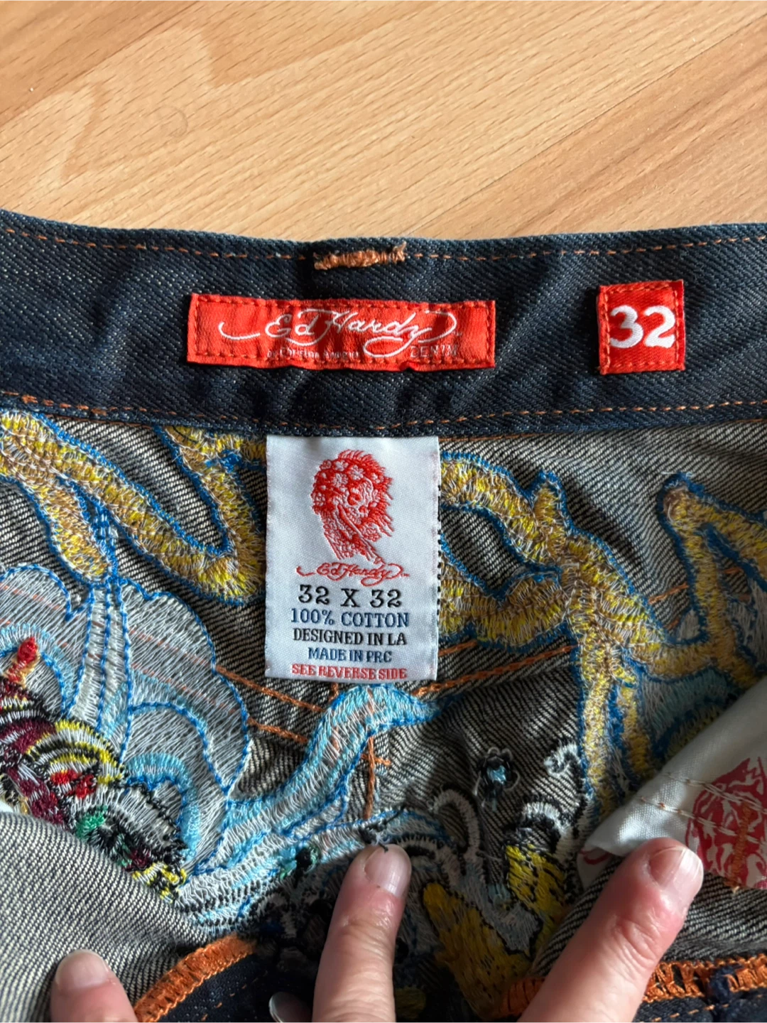 2008 Men’s Ed Hardy Japan Embroidery Jeans Size 32 x 32 - photo 4