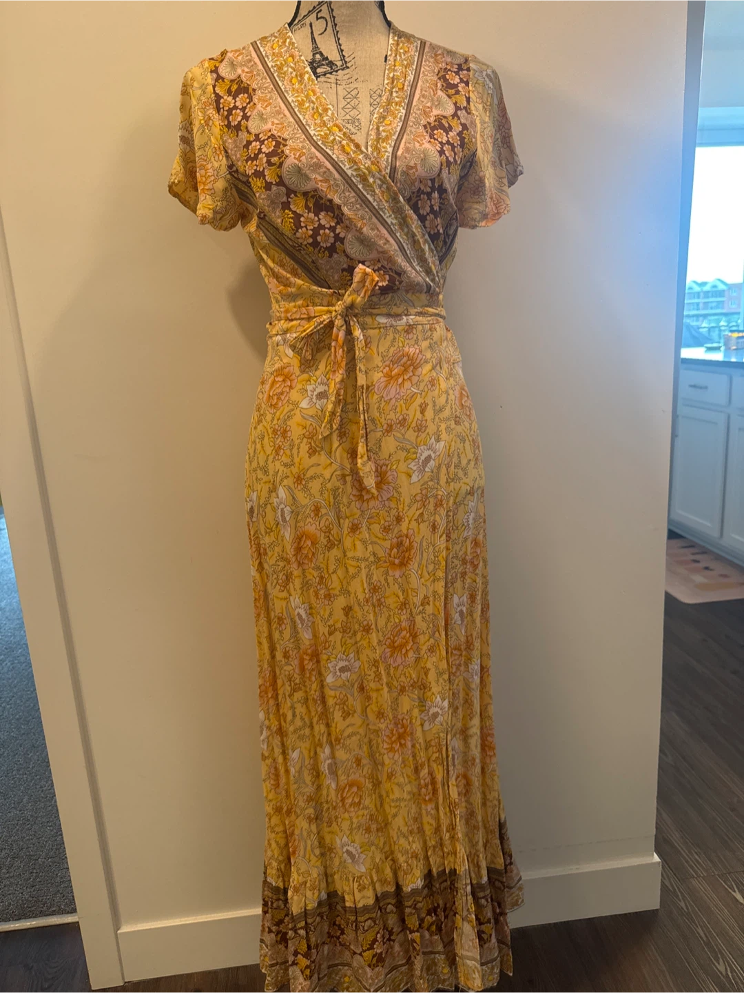Yellow Floral Maxi Wrap Dress
