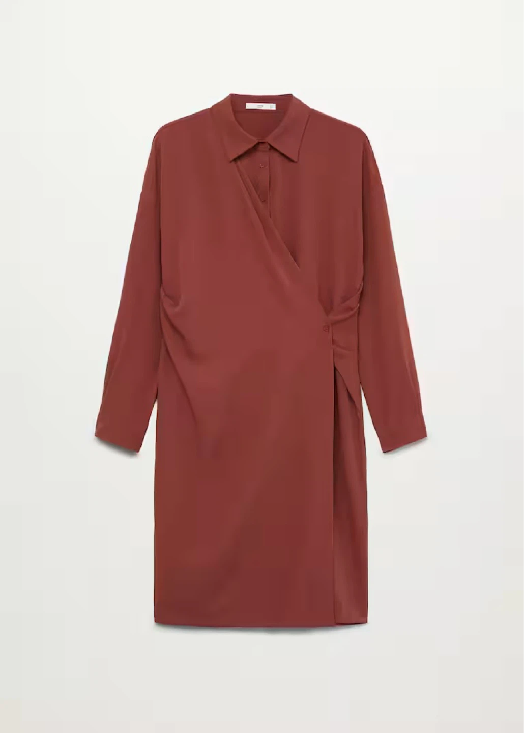 Mango Rust Ruched Shirt Dress