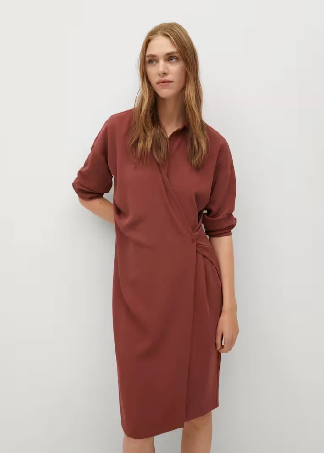 Mango Rust Ruched Shirt Dress - photo 3
