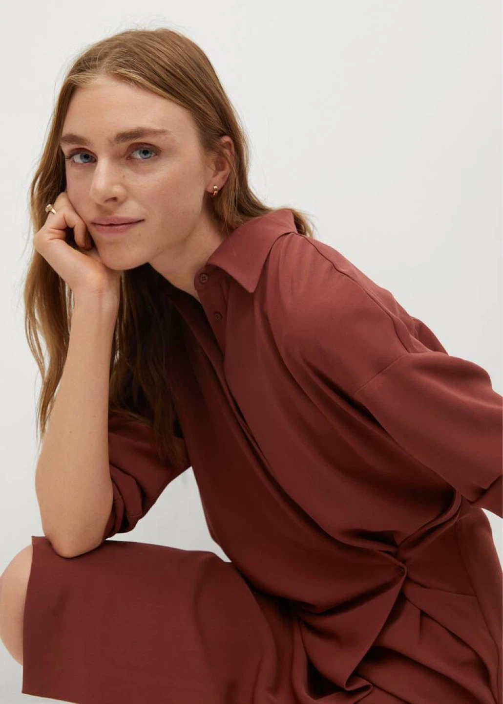 Mango Rust Ruched Shirt Dress - photo 2