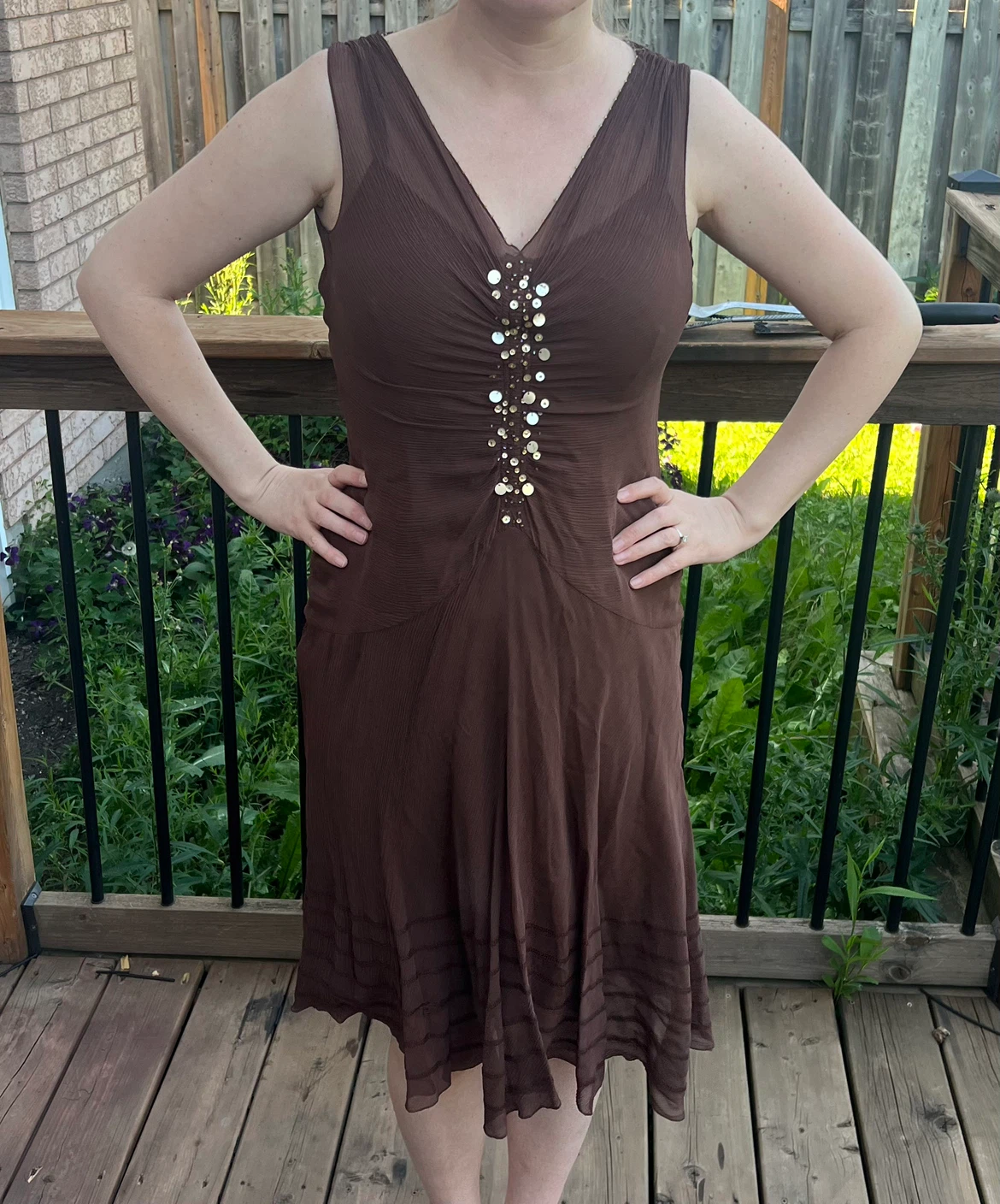 Nine West Brown Silk Dress Size medium
