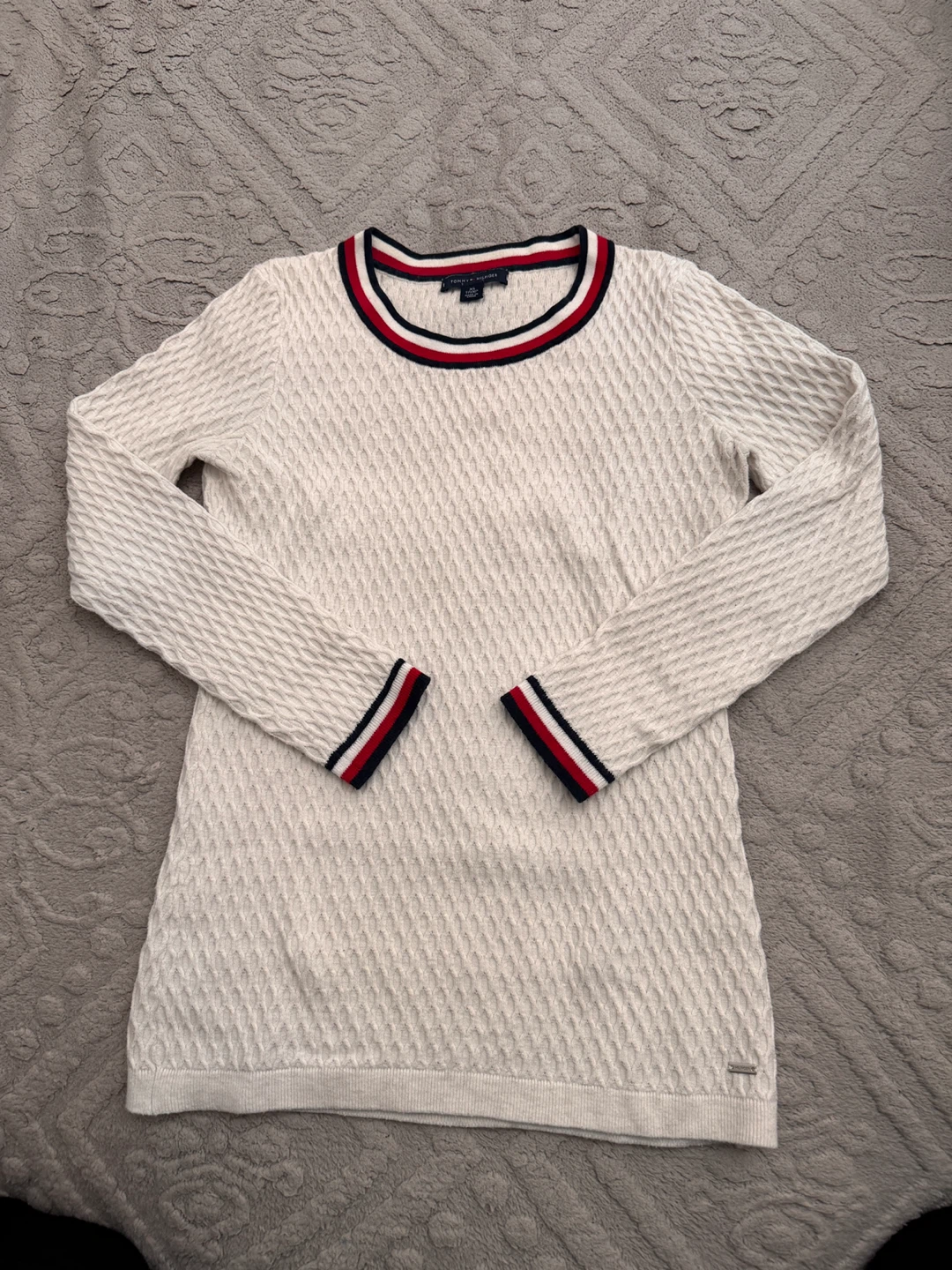 Tommy Hilfiger White Textured Knit Sweater Dress - Small