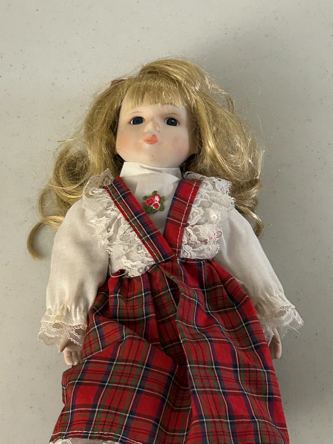 Collector’s Porcelain Doll in Red Plaid Dress - photo 2