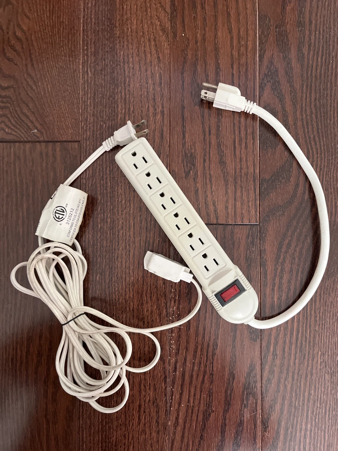 6-Outlet White Power Strip with 15ft Cord