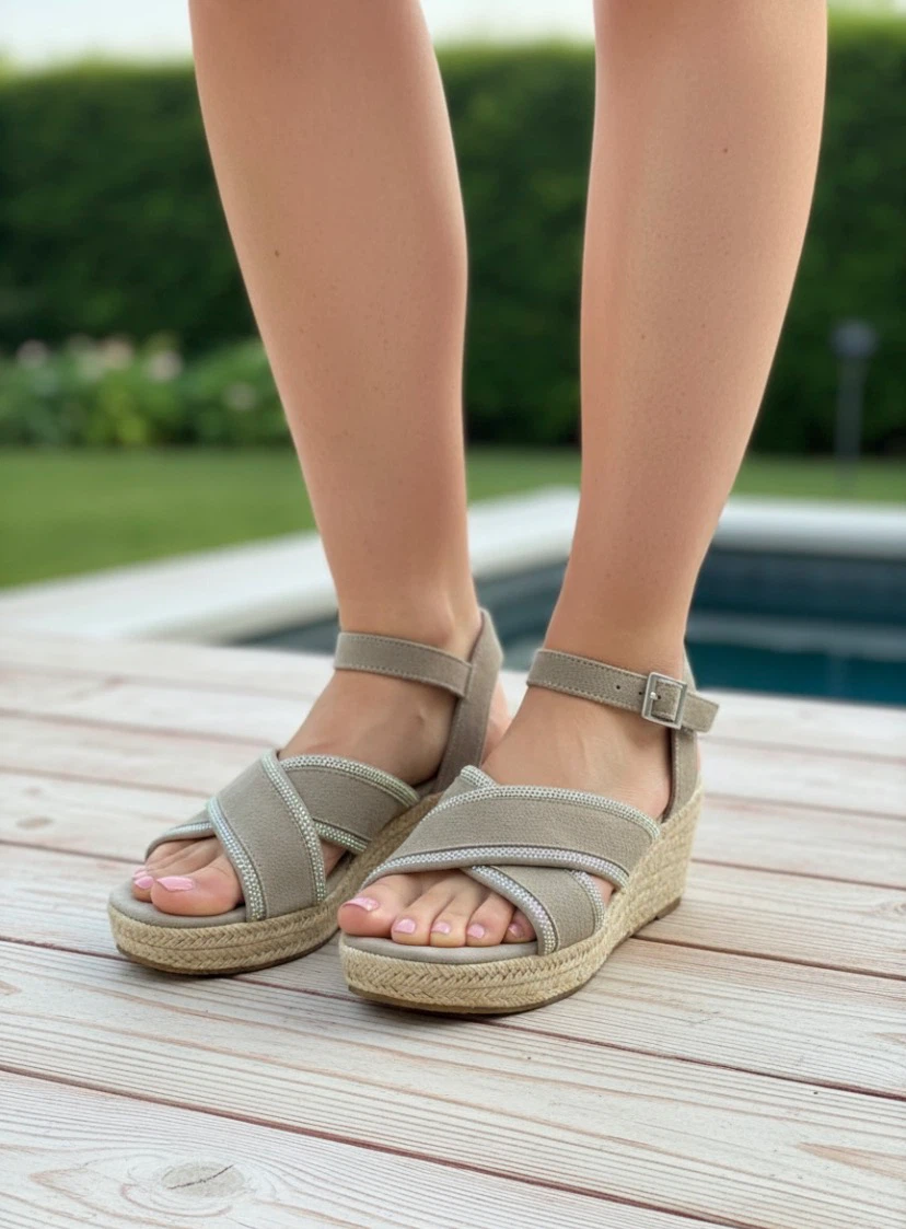 Skechers Women's Tan Espadrille Wedge Sandals Size 7