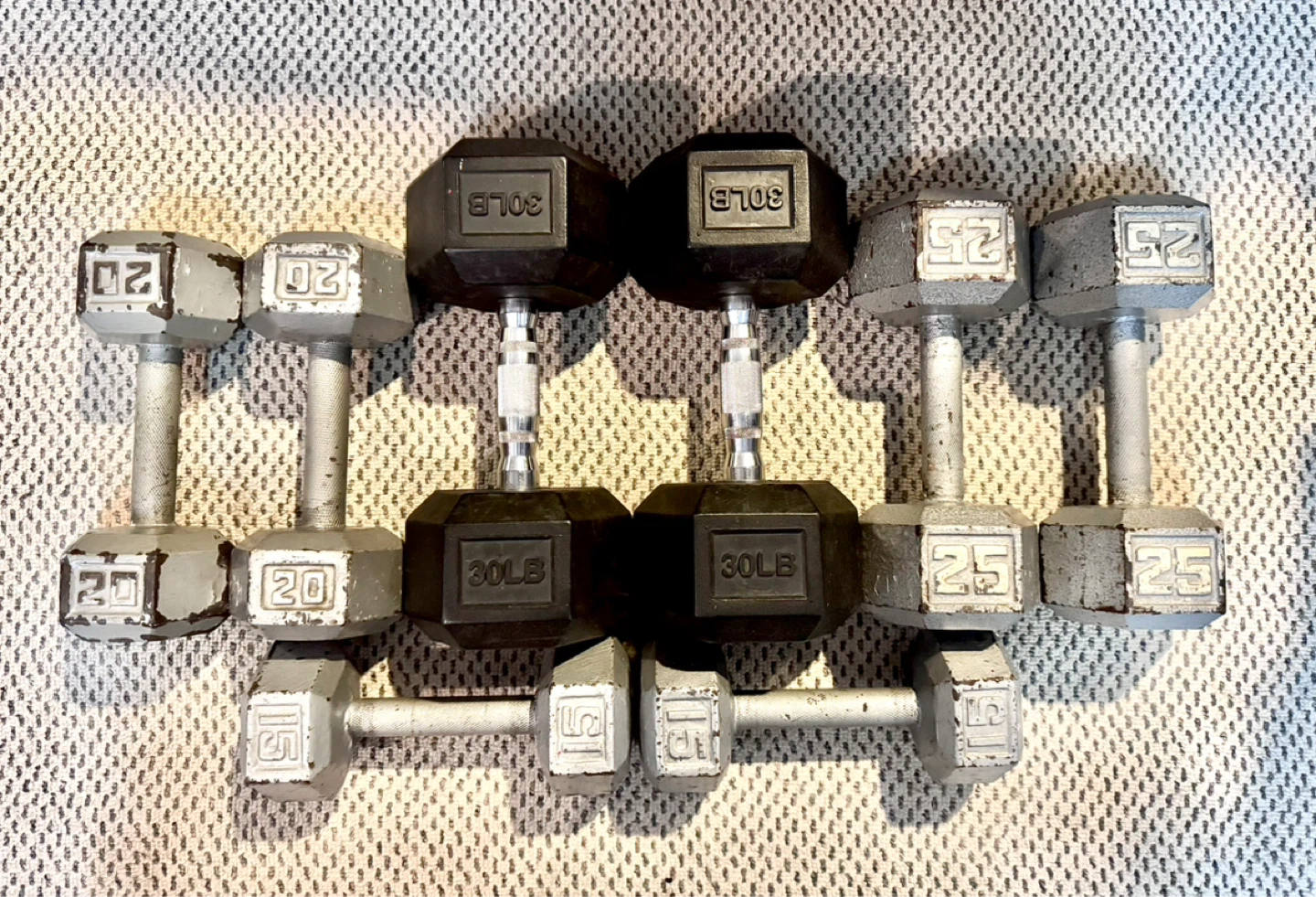 Hex Dumbbell Rack with Dumbbells