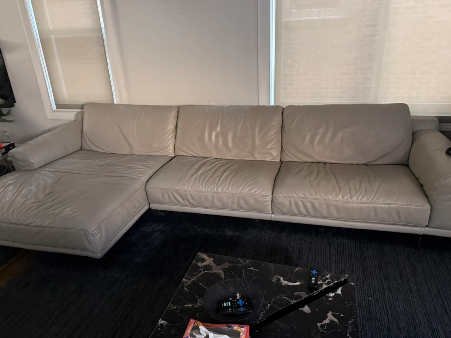 Light Gray Leather Sectional Sofa - photo 3