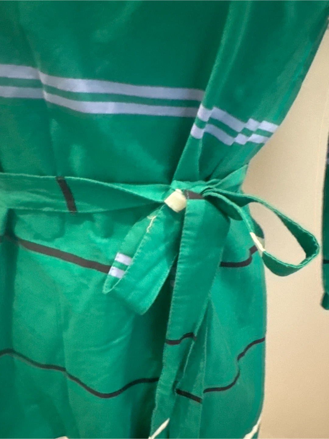 Green Striped Off-the-Shoulder Dress with Belt - photo 5