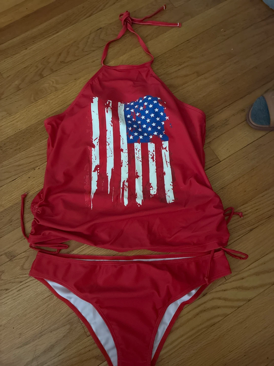Red American Flag Print Bikini Set XXL