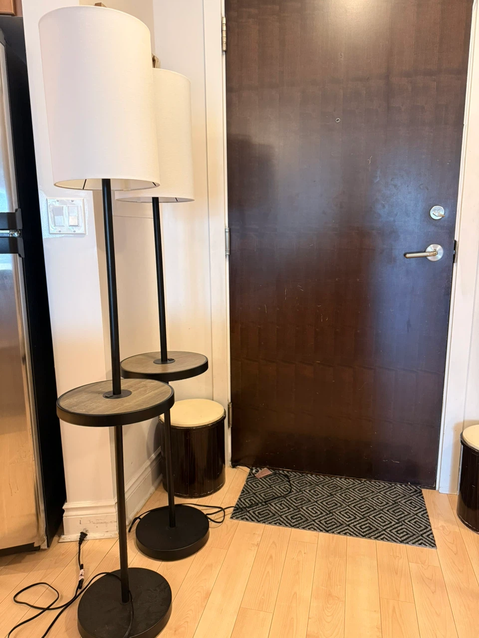 Mainstays with Faux wood tray table Floor Lamp x2