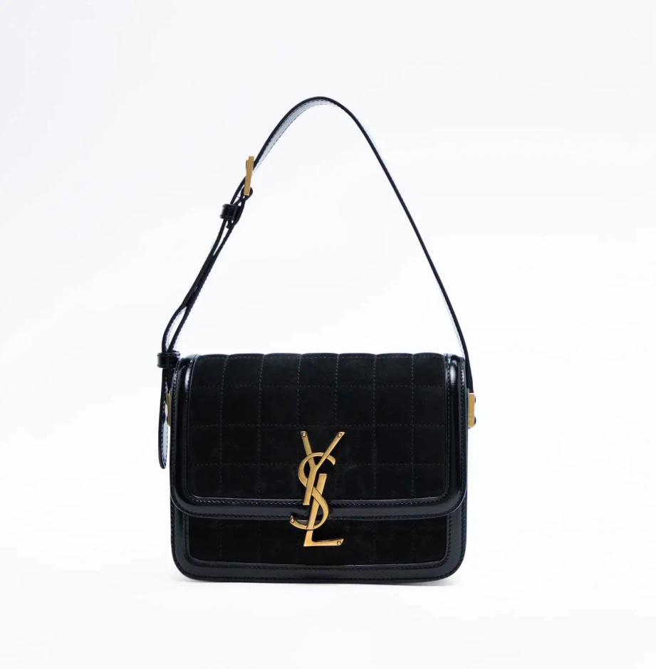 Saint Laurent Solferino Leather Black Quilted Suede Shoulder Bag