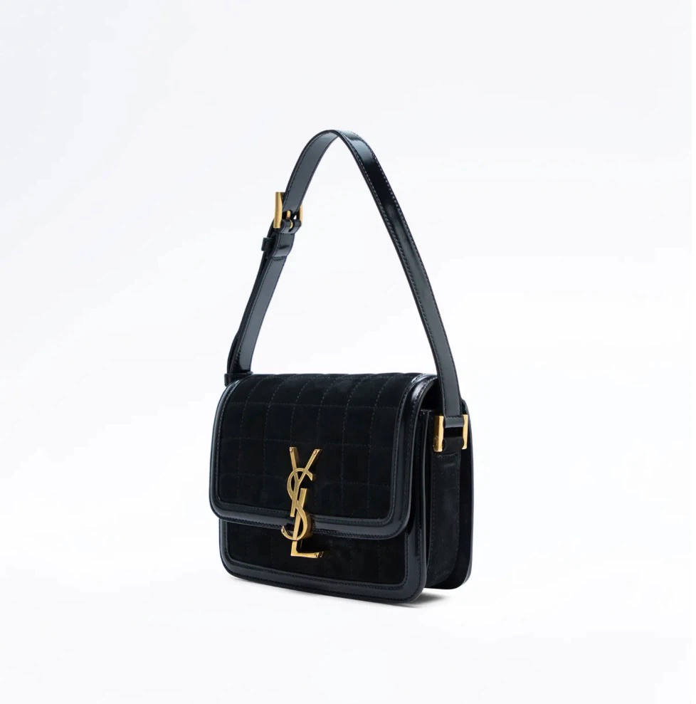 Saint Laurent Solferino Leather Black Quilted Suede Shoulder Bag - photo 3