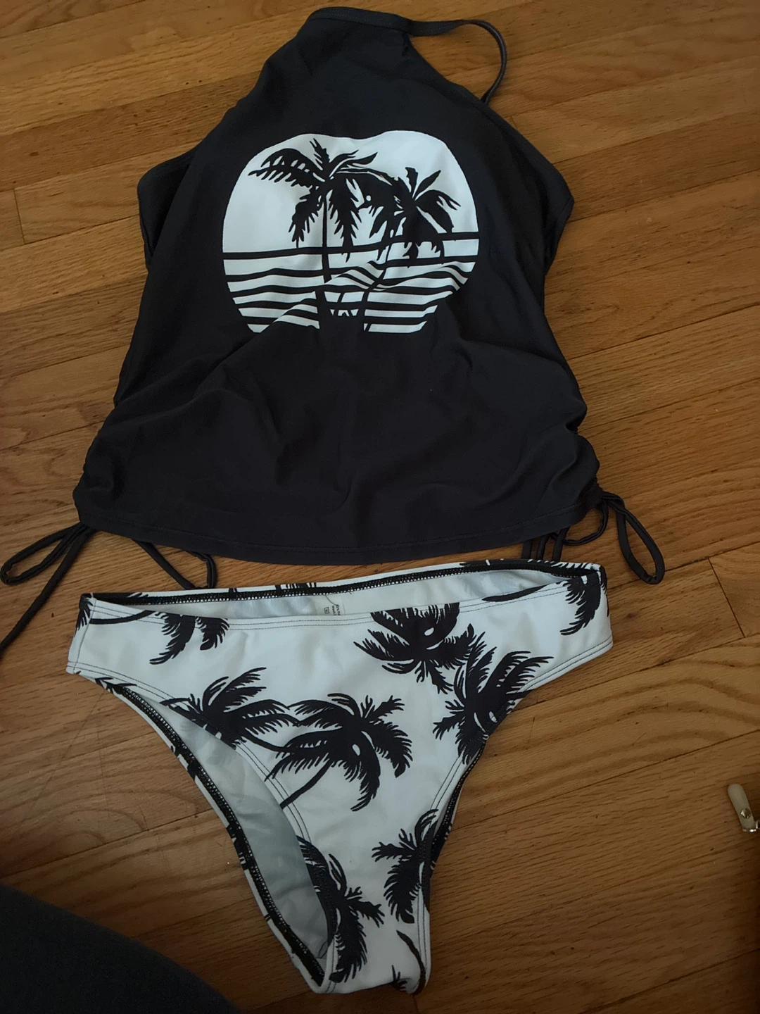 Black Palm Tree Swimsuit Two-Piece - Size M
