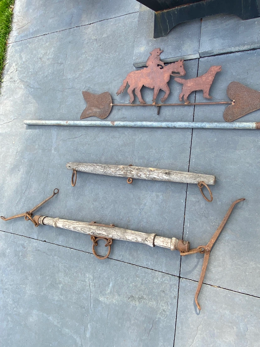 Rusty Metal Weathervane with Horse and Dog Silhouette