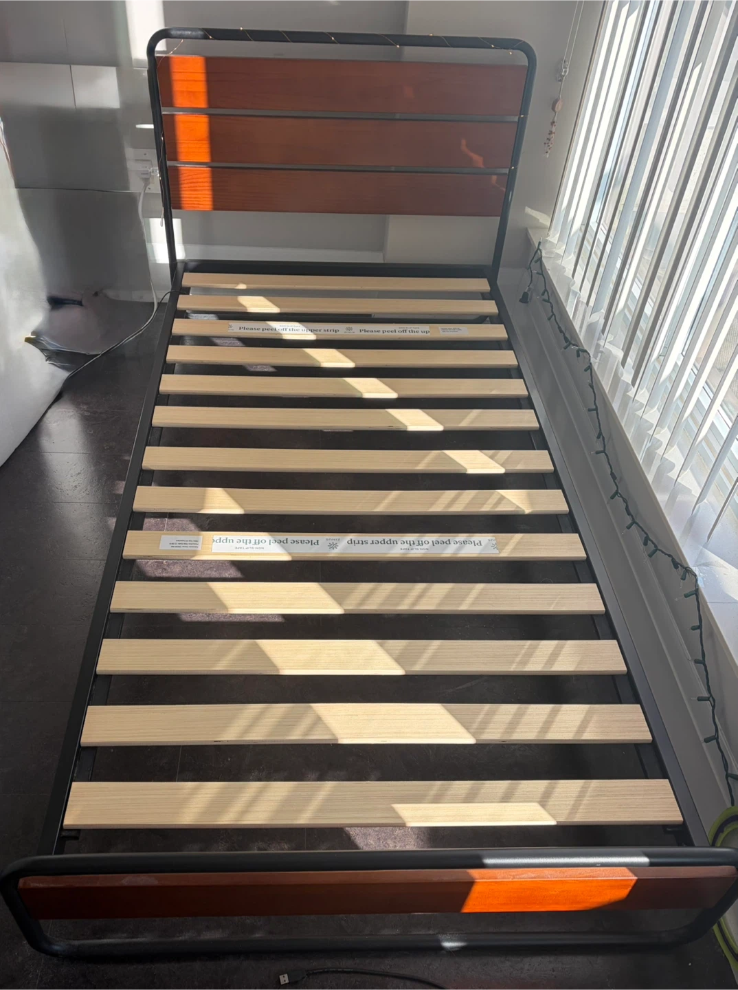 Metal Bed Frame with Wooden Slats