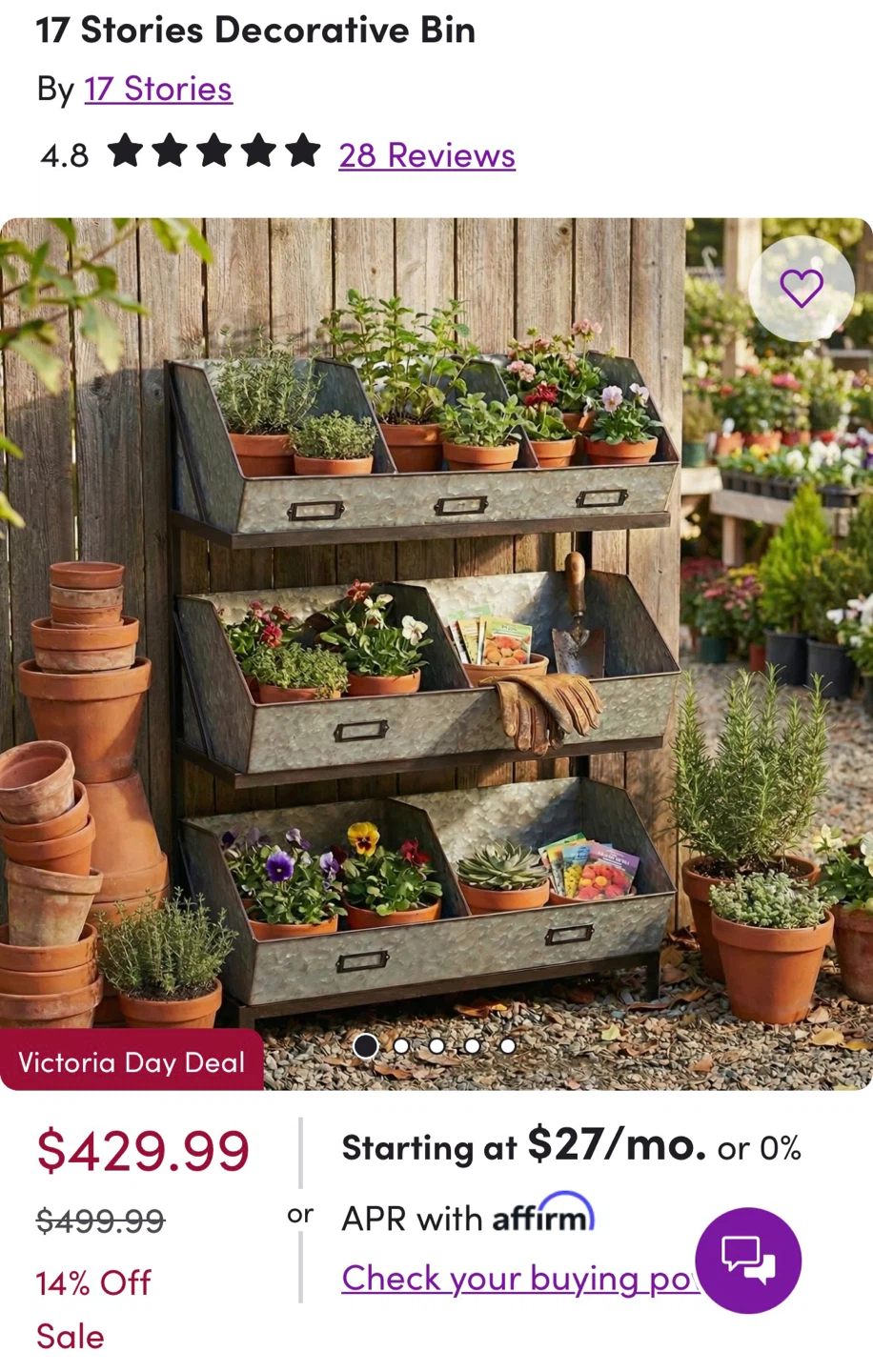Galvanized shelf/bins