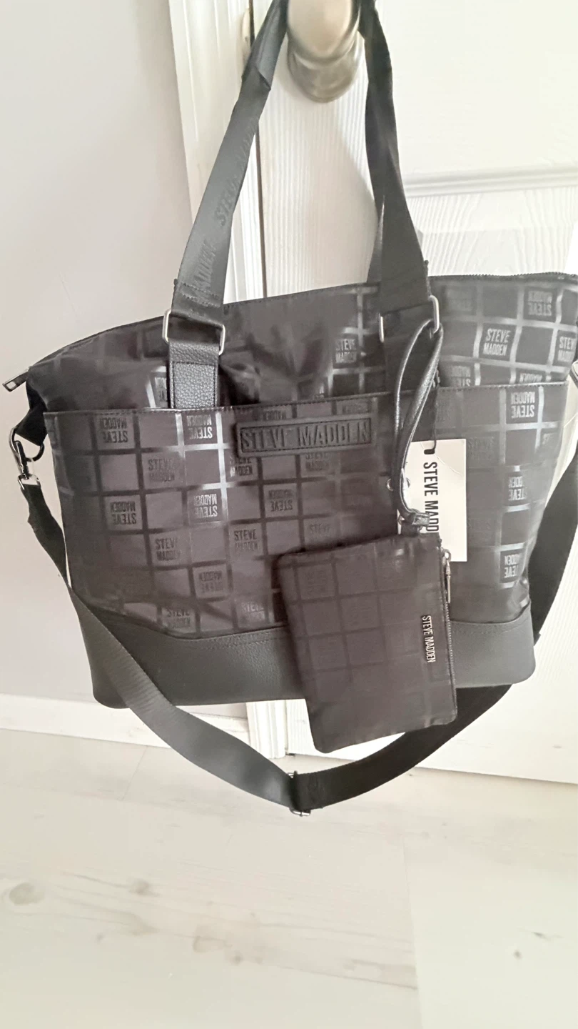 Steve Madden Black Logo Weekender Bag with Pouch