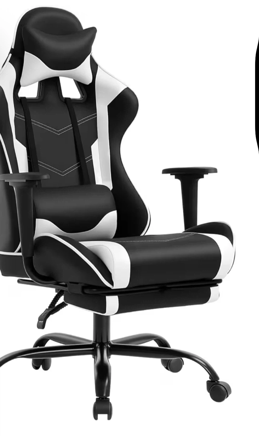 Black and White Gaming Chair with Footrest - photo 3